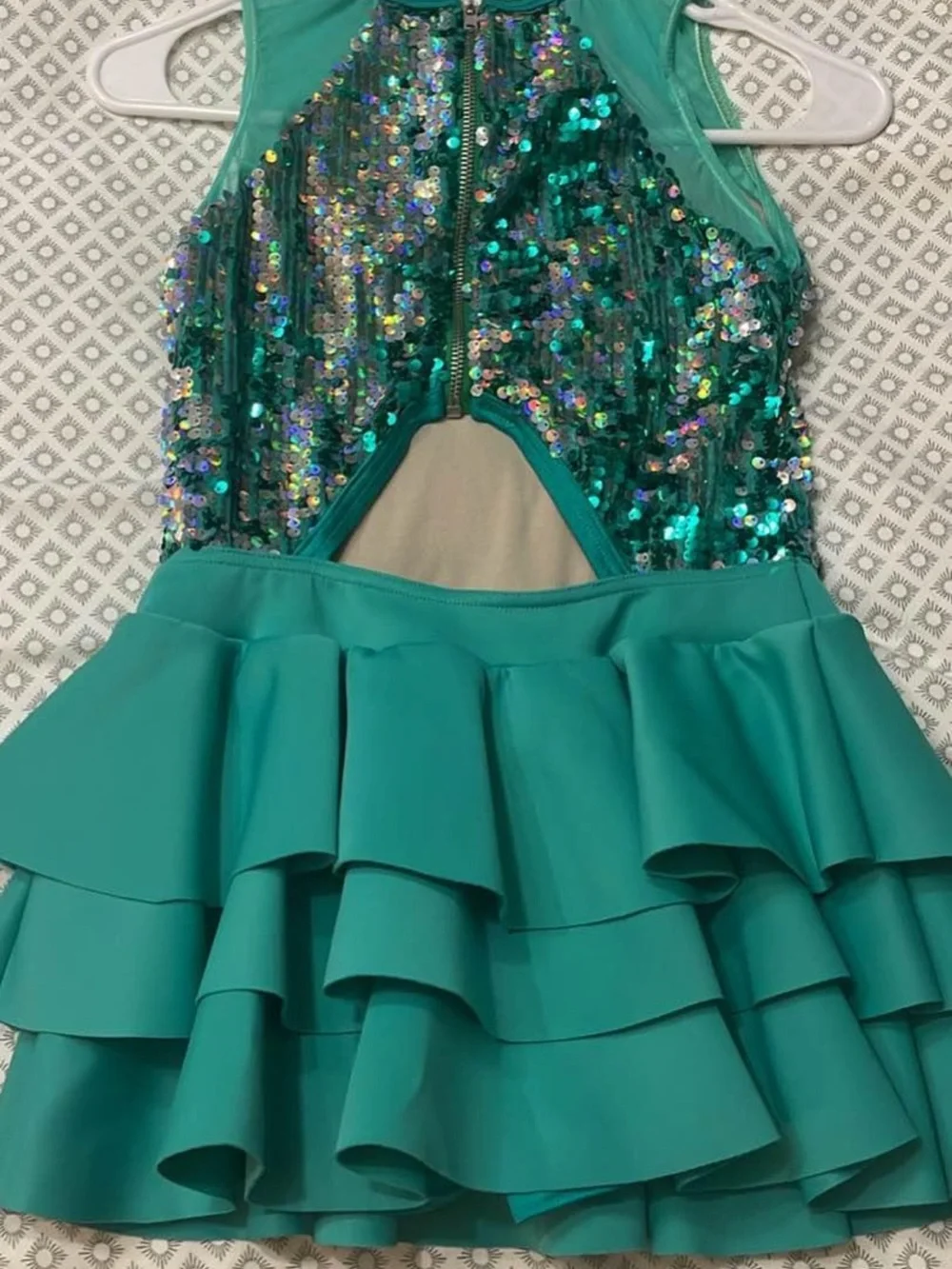 Weissman Teal Sequin Halter Ruffle Dance Costume